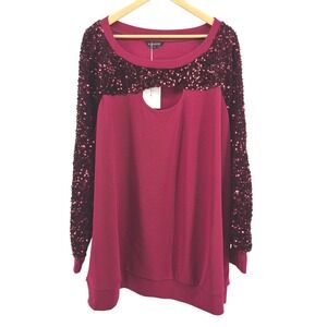 BLOOMCHIC Women Burgundy Sequin Sleeve‎ Cutout Neck Top Plus Size 30 Holiday